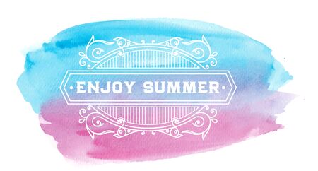 Retro Summer Badge with watercolor Backgroundのイラスト素材