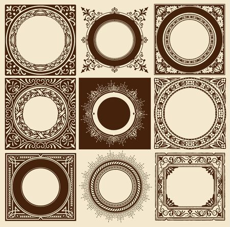 Set of 9 frames for cards with floral detailsのイラスト素材