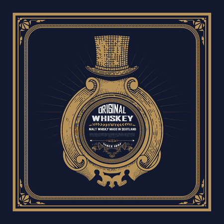 Whiskey label with old frames. Vector layeredのイラスト素材