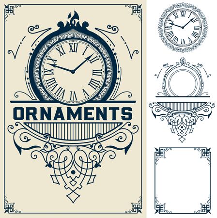 Old baroque card. Floral and watch details with elements Vector illustration.のイラスト素材