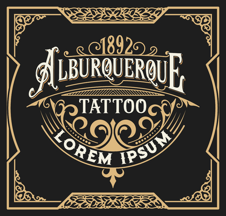 Vintage Tattoo Logo with floral frameのイラスト素材