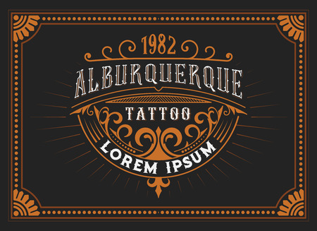 Vintage Tattoo Logo with floral frame.のイラスト素材