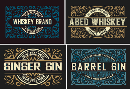 Set of 4 vintage labels ready for packing. Vector layeredのイラスト素材