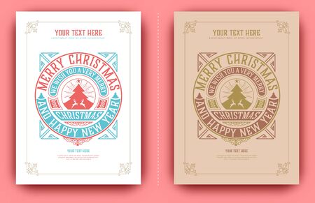 Christmas card retro typography and ornament decoration.Vector illustration.のイラスト素材