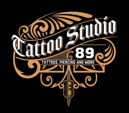 Vintage Tattoo Logo with floral frame.のイラスト素材