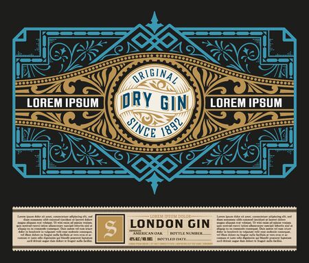 Vintage Gin label with baroque ornamentsのイラスト素材