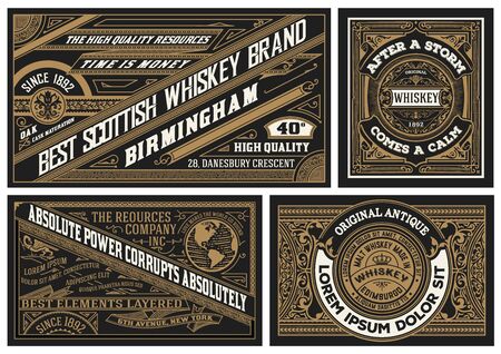 Set of 4 vintage labels. Vector layeredのイラスト素材