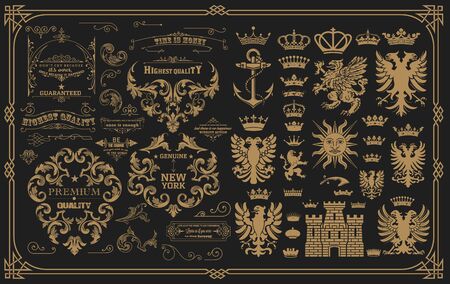 Set of Heraldic elements and baroque ornamentsのイラスト素材