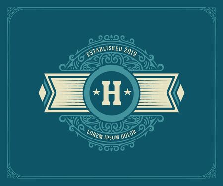 Luxury Logo template flourishes with floral ornaments. Vector illustrationのイラスト素材