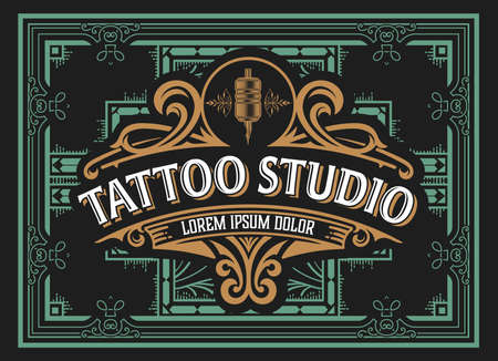 Tattoo logo with vintage ornaments. Layeredのイラスト素材