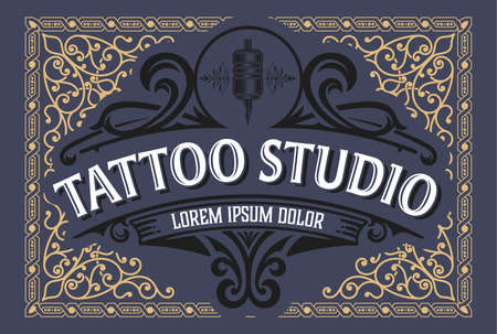 Tattoo logo with vintage ornaments. Layeredのイラスト素材