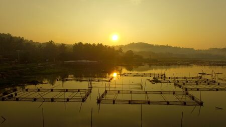 sunrise around the reservoir lakeの写真素材