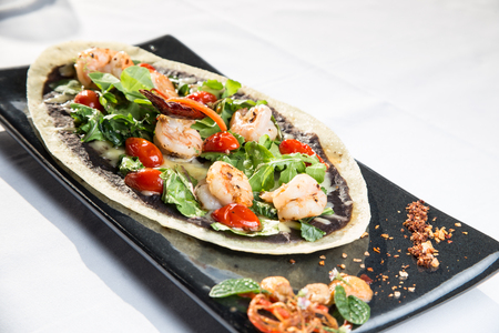 Prawn and Salad on a tortillaの写真素材
