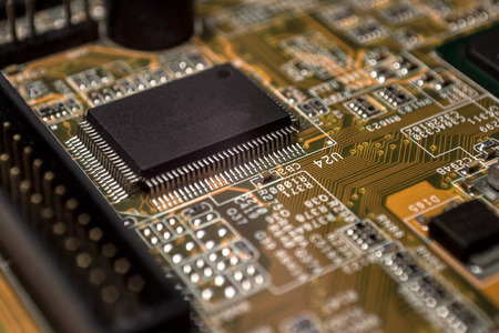 Close Up On A Computer Chip on A Motherboardの写真素材