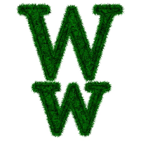 Alphabet symbol made of green grass isolated on whiteの写真素材