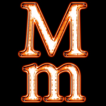 Glowing neon letter on black background for web or desktopの写真素材