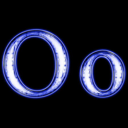 Glowing neon letter on black background for web or desktopの写真素材