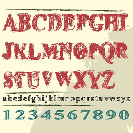 Vector grunge alphabet with letters, numbersのイラスト素材