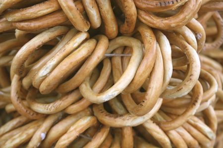 Background from close up salted fresh pretzelsの写真素材