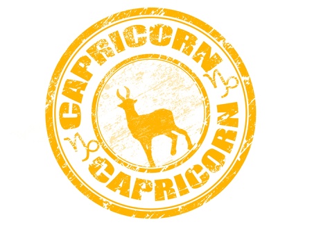 Yellow grunge rubber stamp with capricorn shape and the capricorn zodiac symbolのイラスト素材