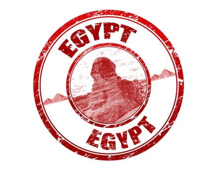 Red grunge rubber stamp with sphinx, shape and the name of Egypt written insideのイラスト素材
