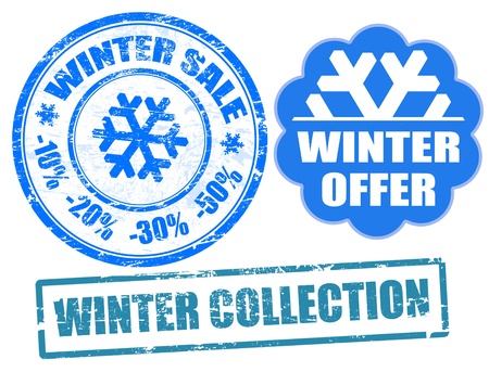 Set of winter sale stamps and label, vector illustrationのイラスト素材