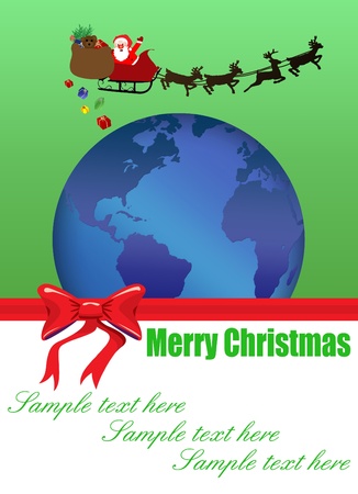 Background with santa flying over earth with space for your text,vector illustrationのイラスト素材