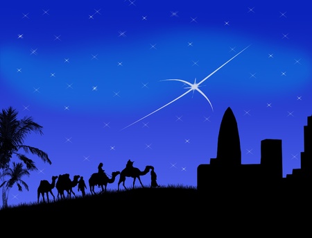 Wise men traveling to Bethlehem, following the star illustrationのイラスト素材