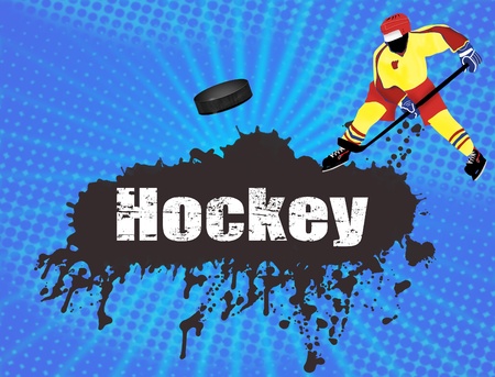 Grunge hockey poster with player and puck illustrationのイラスト素材