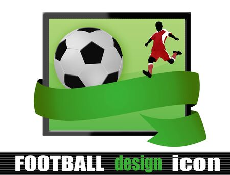 Football design icon with player and ball with a ribbonのイラスト素材