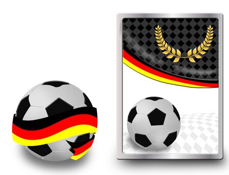 Soccer ball wrapped in ribbon with flag of Germany and web icon, vector illustrationのイラスト素材