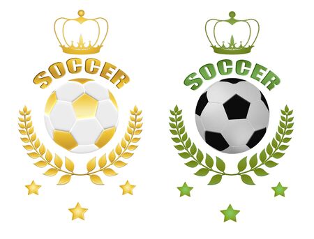 Two soccer balls (Classic and Golden) with laurel, crow and stars, vector illustrationのイラスト素材