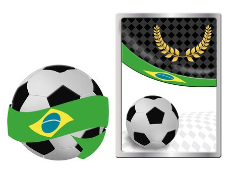 Soccer ball wrapped in ribbon with flag of Brazil and web icon, vector illustrationのイラスト素材