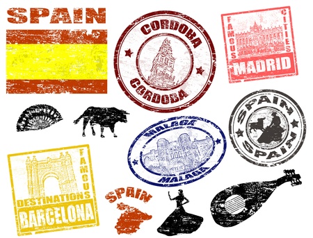 Set of grunge stamps with Spain, vector illustrationのイラスト素材