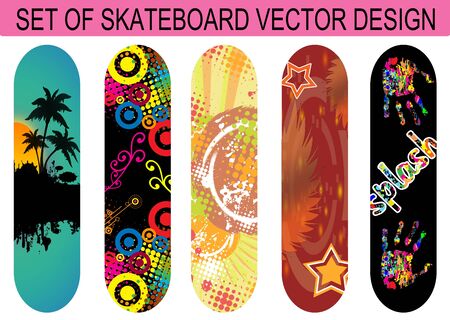 Set of skateboard designs on white background, vector illustrationのイラスト素材