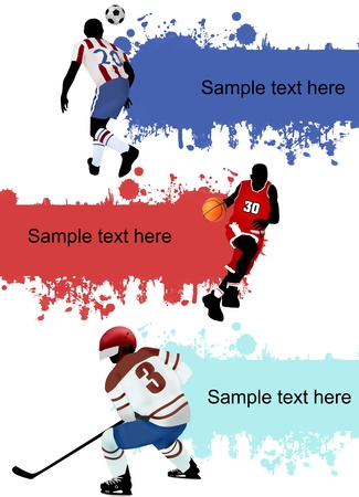 Grunge blot banners with players silhouette (soccer,basketball and hockey), vector illustrationのイラスト素材