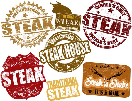 Set of grunge rubber stamps  with  the word steak written inside, vector illustrationのイラスト素材