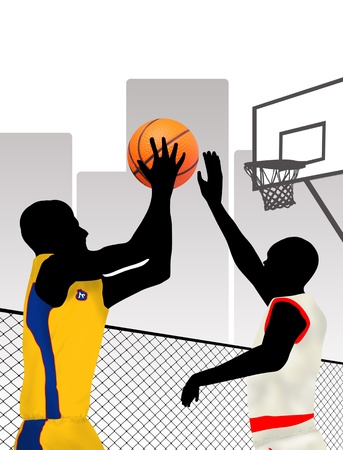Basketball players silhouettes on city, vector illustrationのイラスト素材