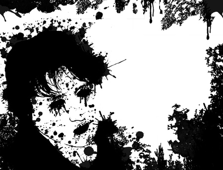 Portrait made out of black ink on white background, vector illustrationのイラスト素材