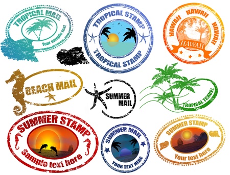 Collection of grunge tropical  summer stamps and with place for your text  insideのイラスト素材