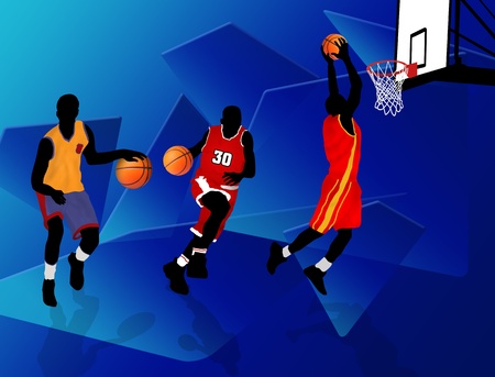 Basketball players on abstract blue background, vector illustrationのイラスト素材