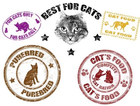Set of grunge rubber stamps with cat shape inside, vector illustrationのイラスト素材