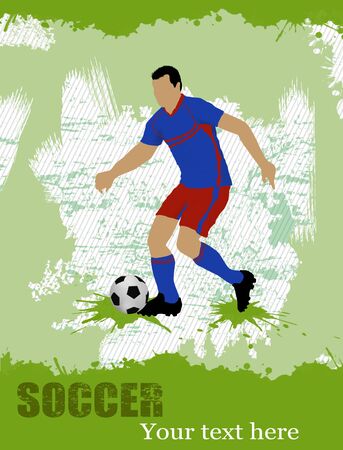 Soccer player on grunge poster background, vector illustrationのイラスト素材