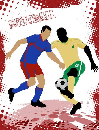 Action football players on red grunge poster background, vector illustrationのイラスト素材
