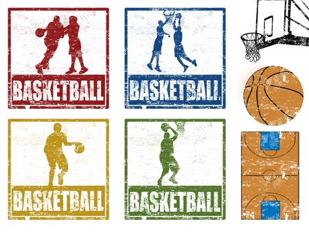 Set of grunge rubber stamp with basketball players, vector illustrationのイラスト素材
