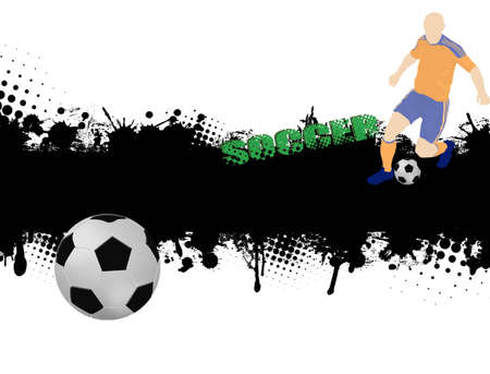 Grunge soccer poster with ball and player,vector illustrationのイラスト素材