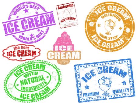 Set of grunge rubber stamps with the text ice cream written inside, vector illustrationのイラスト素材