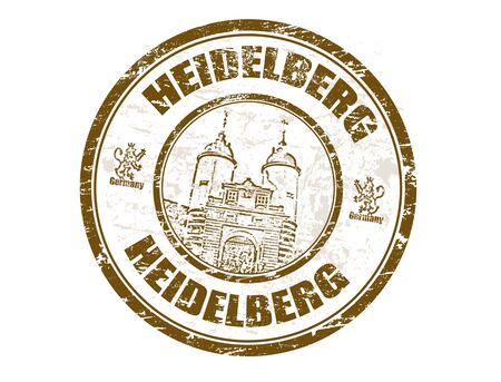 Grunge rubber stamp with town gate of Heidelberg shape and the word Heidelberg written insideのイラスト素材
