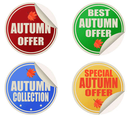 Stickers set with text best autumn offers, vector illustrationのイラスト素材
