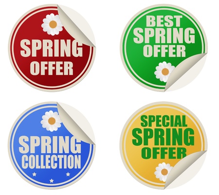 Stickers set with text best spring offers, vector illustrationのイラスト素材